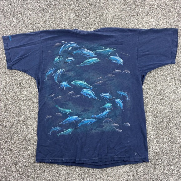 Vintage Dolphin Shirt Mens XL Navy Blue Double Sided Nature Ocean Animals Hawaii - Picture 4 of 5